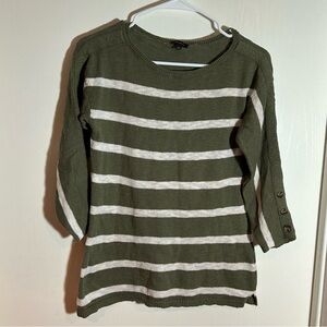 Talbots olive green off‎ white striped sweater top XS